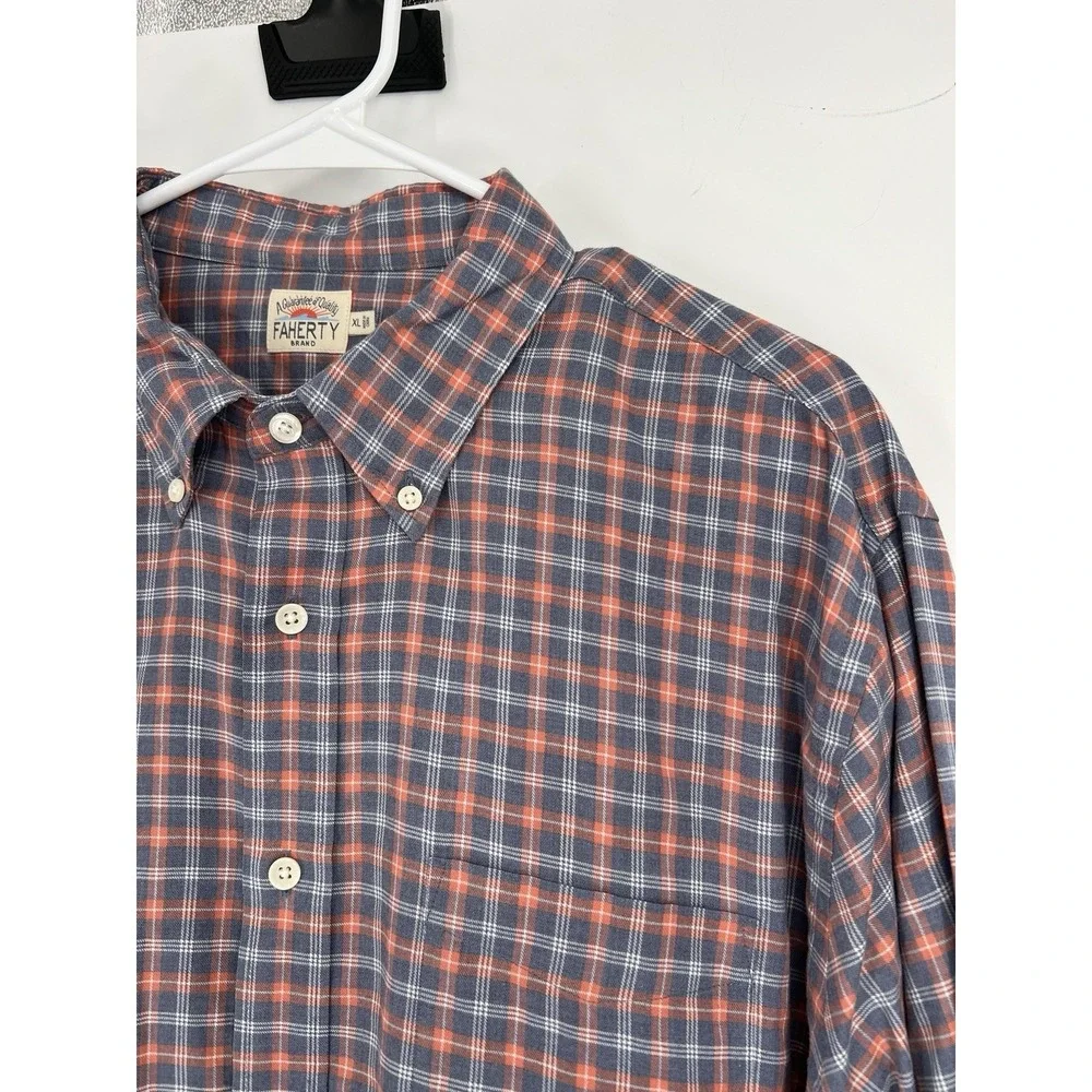 Faherty Mens Reddish Blue Gray Plaid Button Up Long Sleeve Cotton Shirt XL - Picture 7 of 15